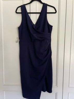 Classic Midnight Navy Sleeveless Wrap-Front Midi Dress
